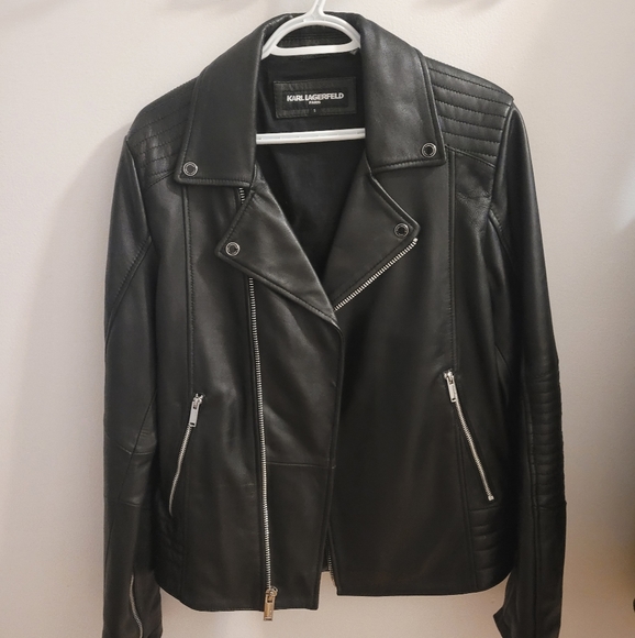 Karl Lagerfeld Leather Biker Jacket - Picture 2 of 3